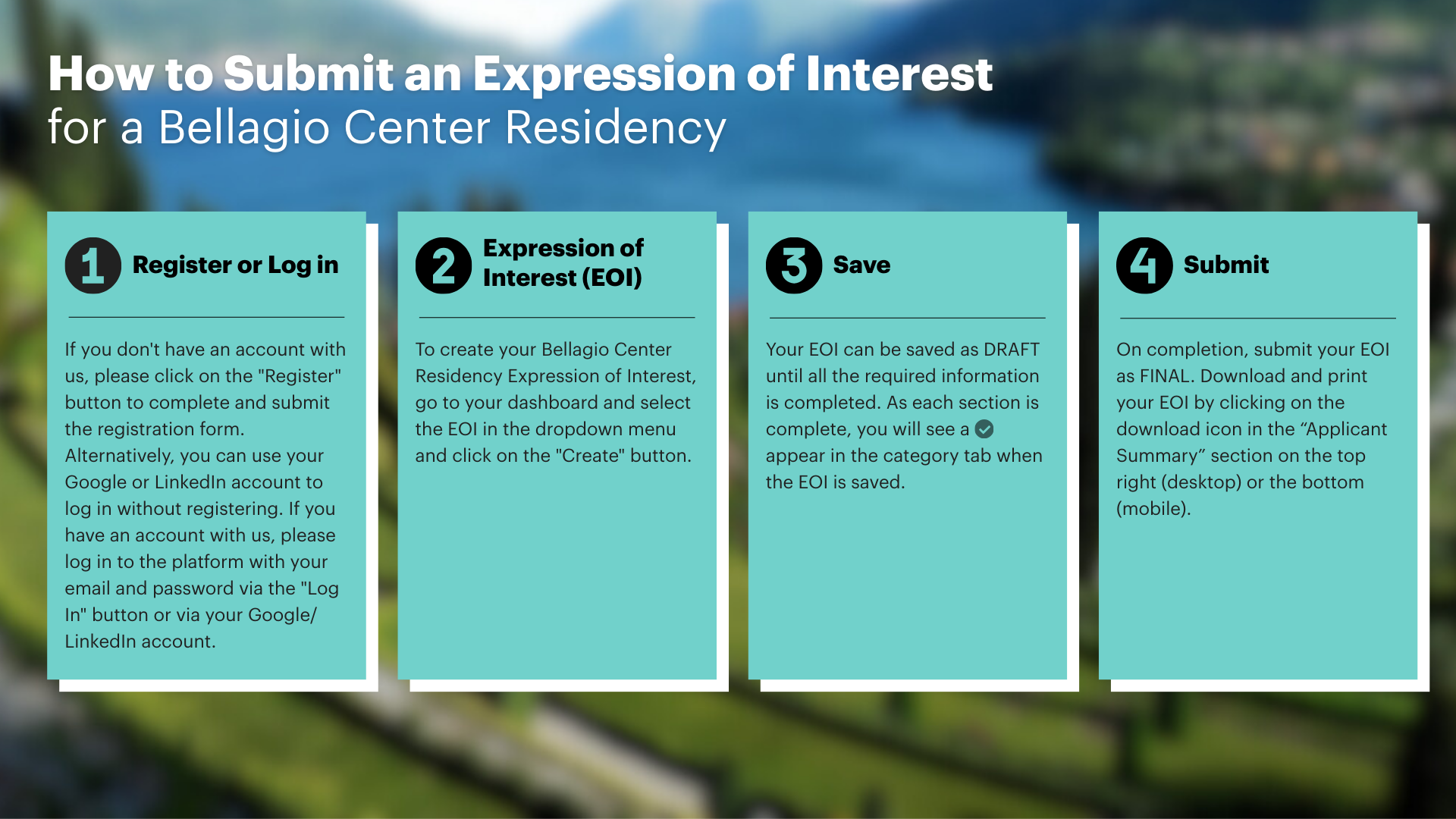 Bellagio Center Residency EOI Process